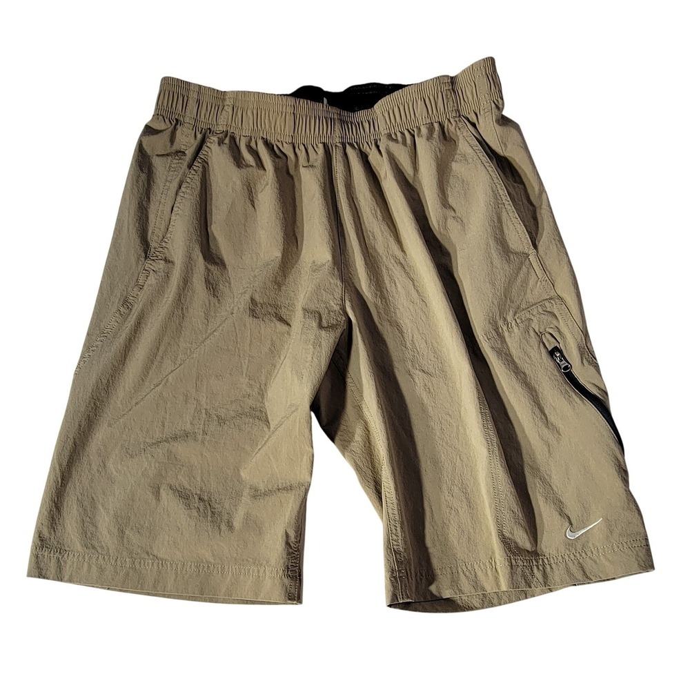Nike Mens Khaki Tan Nylon Cargo Athletic Shorts‎ Elastic Waist Size M
